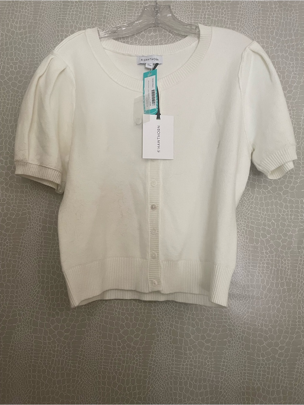 41 Hawthorn Puff Sleeve Button-Front Cardigan - White